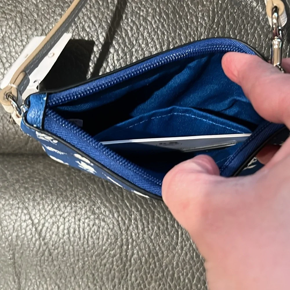 Coach blue floral small wristlet